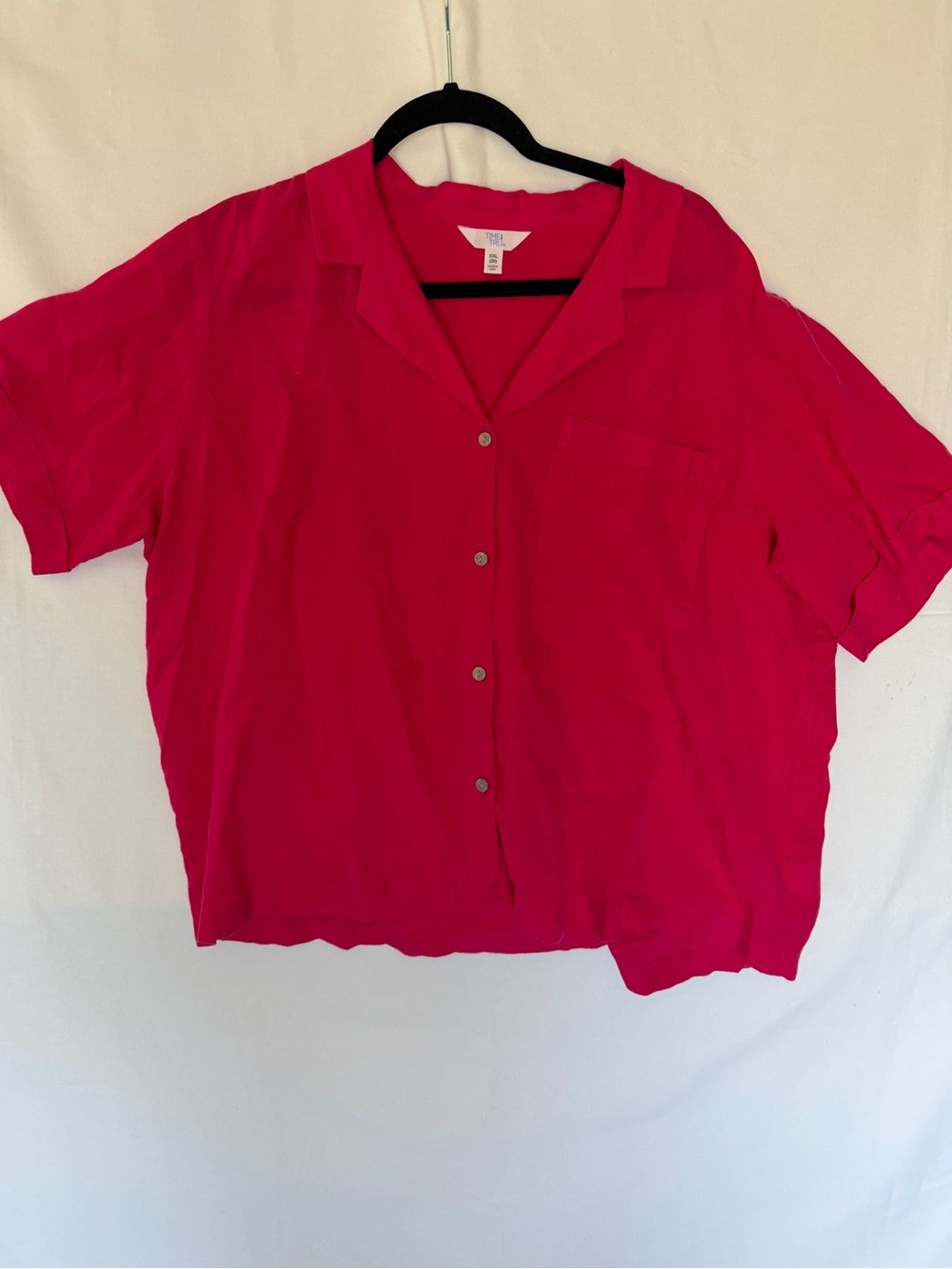 Time and Tru Hot Pink Short-Sleeve Button Front Shirt XXL LIKE NEW